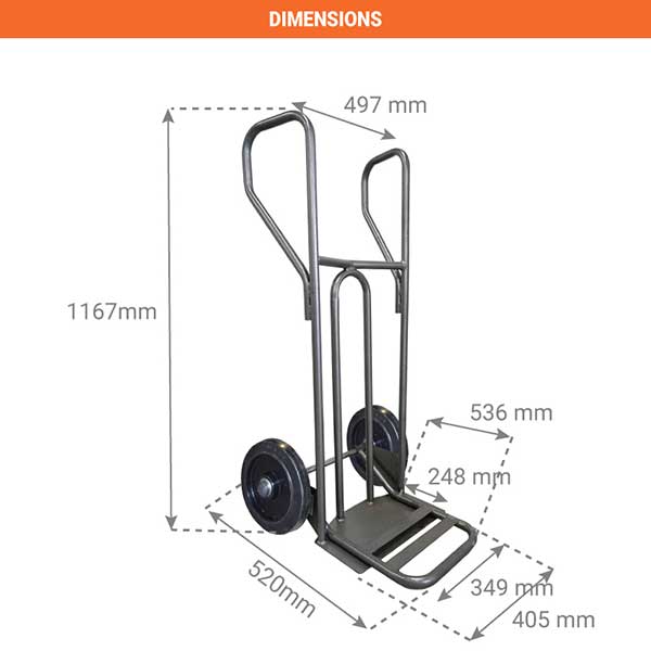 Diable - Pelle fixe 238x405mm - charge 250kg - Roues caout. élast. noir silencieux - DVPF2-RSN-BR - 2