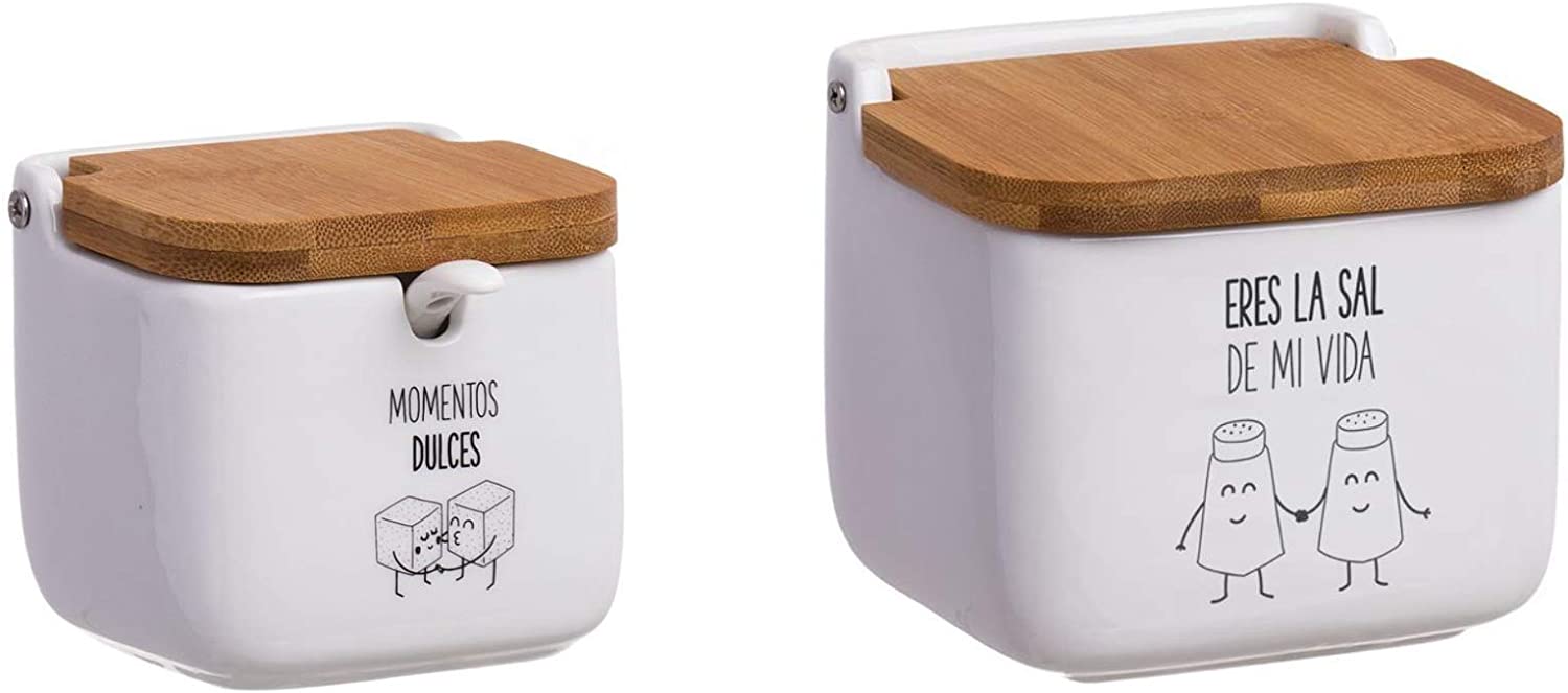 Salero Y Azucarero De Cerámica Con Tapa De Madera - Juego De 2, Blanco O Negro, Para Hogar O Restaurante