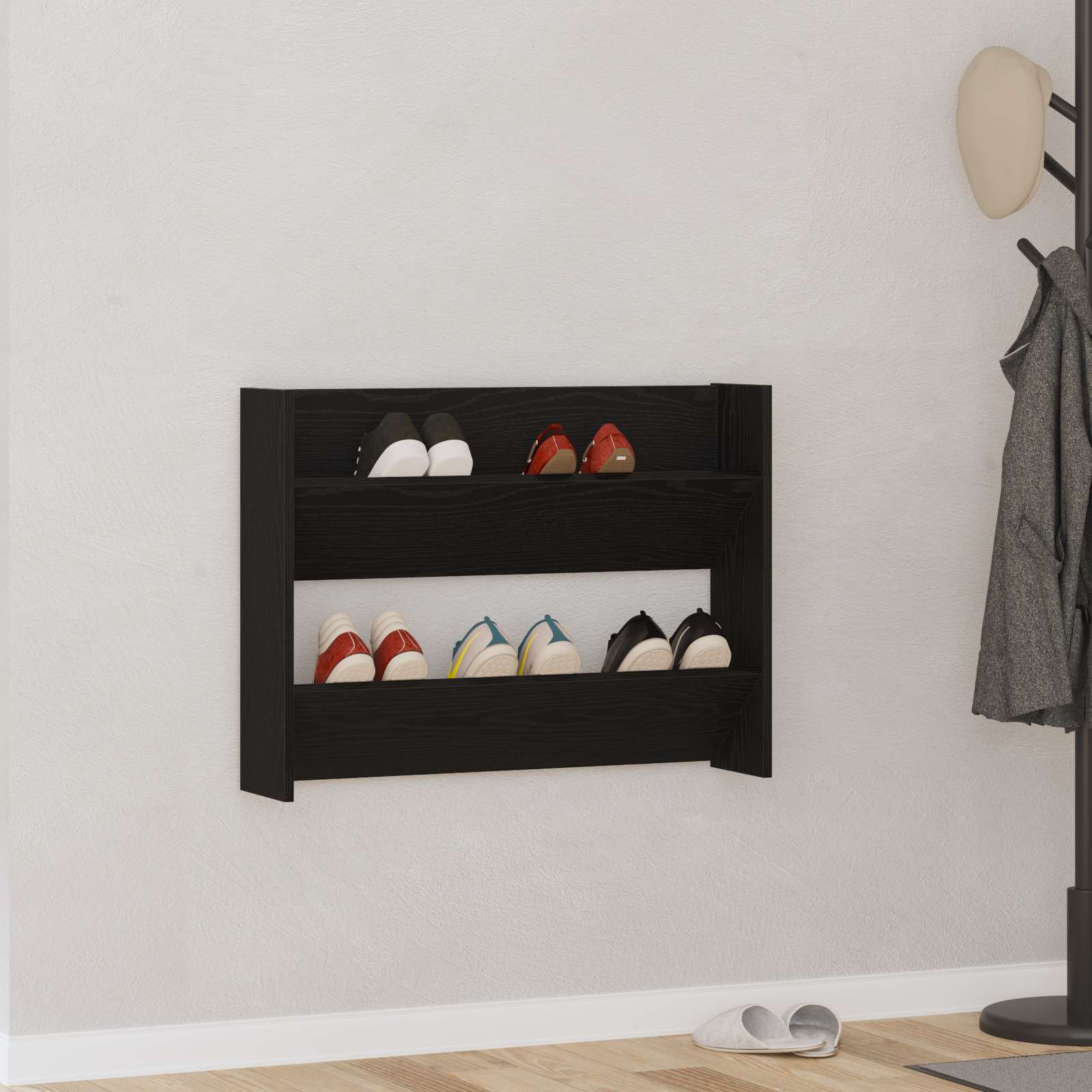 Szafka na buty z półką Czarny Dąb 85 x 18 x 90 cm vidaXL
