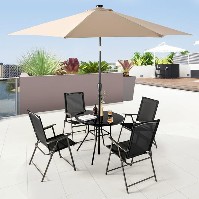 GIANTEX Tavolo Rotondo Da Giardino Con Piano In Vetro Temperato 70x70 Cm - Foro Per Ombrellone 4 Cm, Gambe In Metallo, Per Balcone E Patio