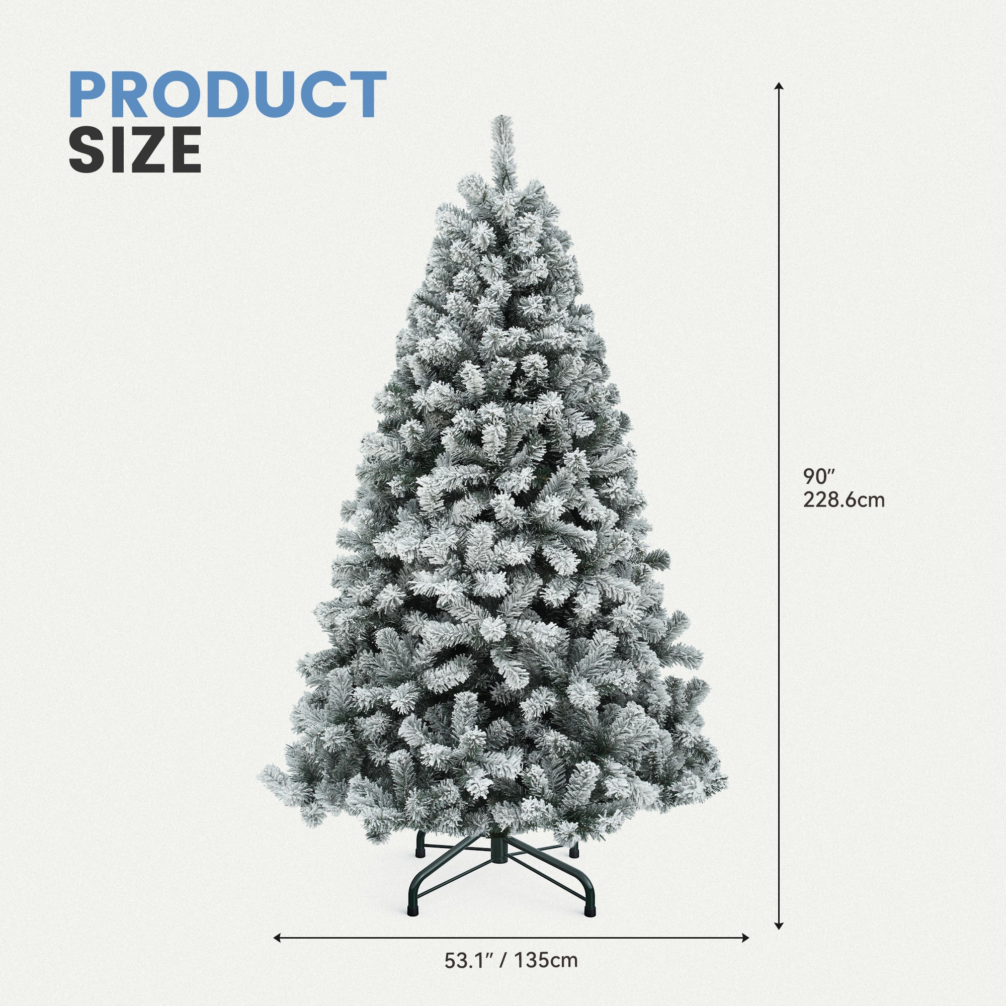 Sapin de Noël Artificiel 225cm à Flocons de Neige Balconera 550 LED, 1346 Branches, avec Support en Métal Pliable, Décoration de Fête - 4