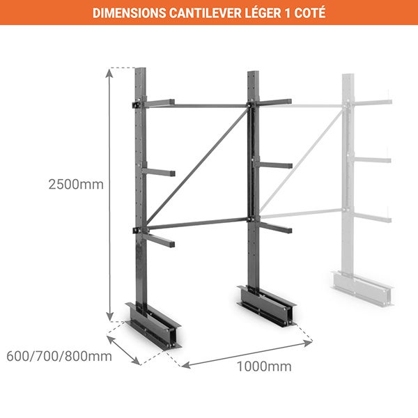 Rack cantilever 4 niveaux 1 coté - Élément suivant : 2500x1000x1000mm - Utilisable uniquement avec un module de départ - RAYCAN/4N/1C/80/S - 3
