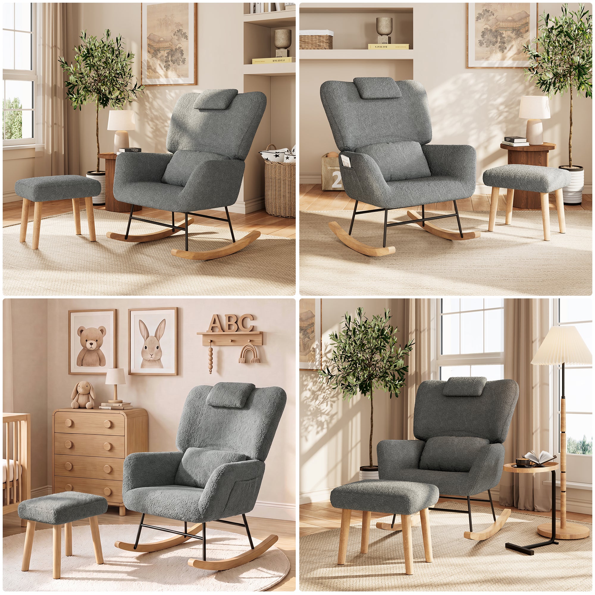 Mecedora con Taburete, Rocking Chair, Sillón de Lactancia Escandinavo ...