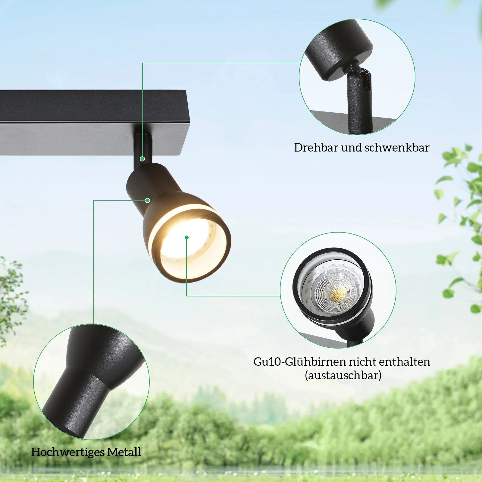 ZMH Spot de plafond LED 2 ampoules noir salon plafonnier spot orientable GU10 spot lampe moderne - 4