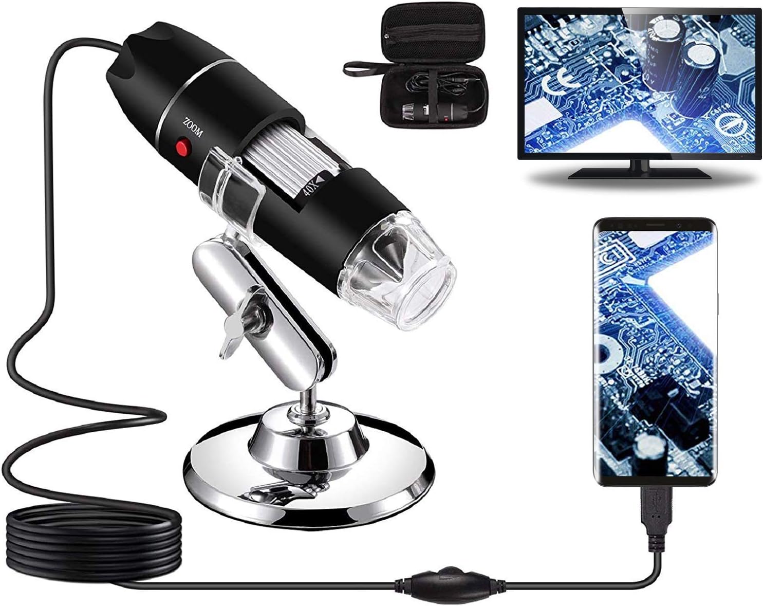 Microscope numérique USB 40X-1000X avec caméra endoscope 8 LED, inclut ...