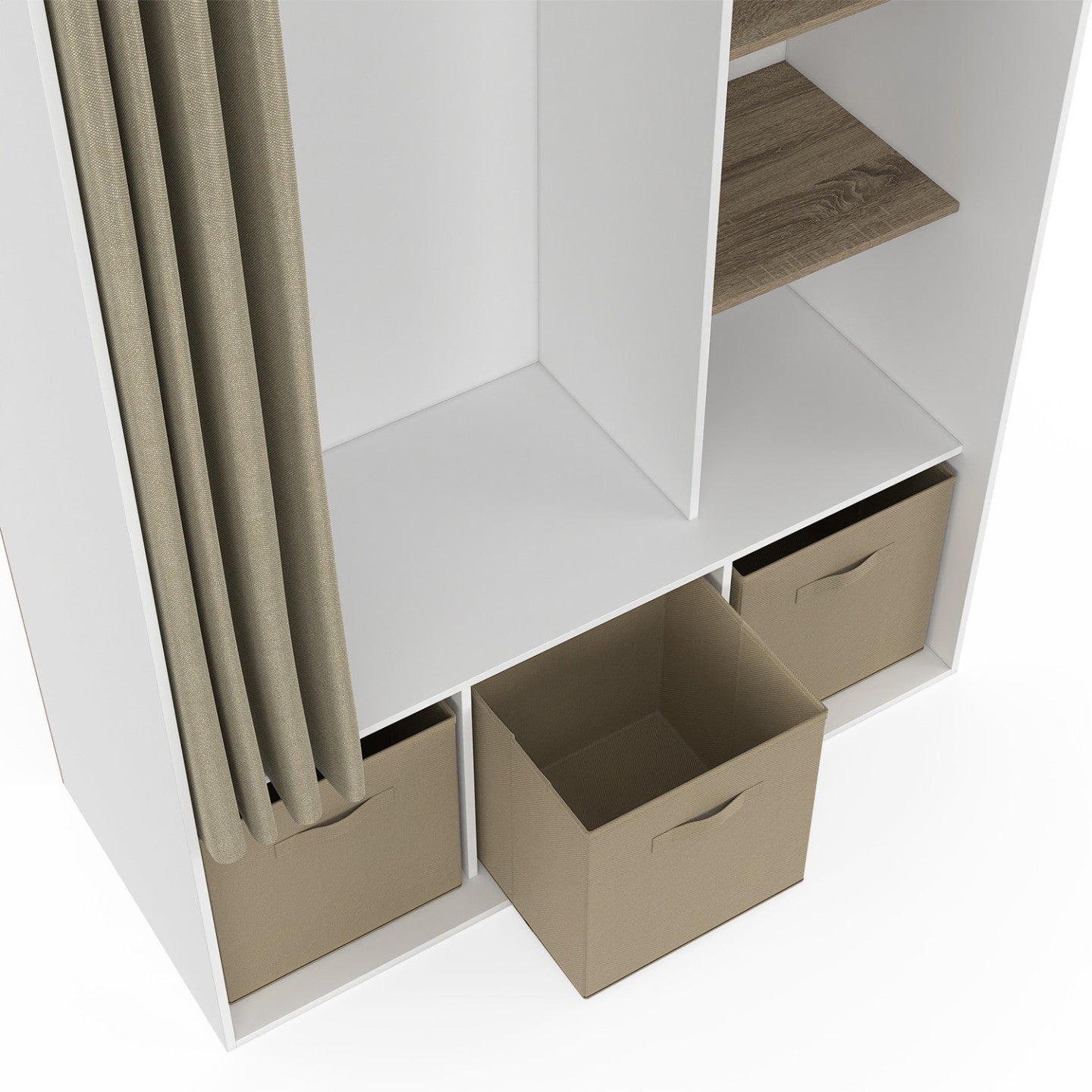 Dressing penderie DIANE 105 x 45 x 167 cm blanc avec étagères + boites de rangement + rideau taupe - 5
