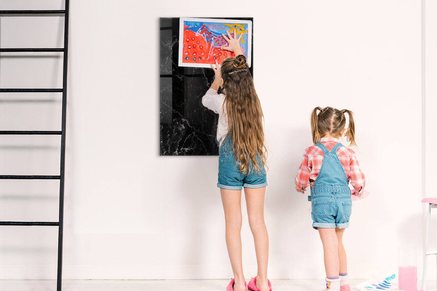 Tableau magnétique mural, Tulup - 60x90 cm - Marbre foncé, 5 aimants, une éponge, un marqueur blanc - 3