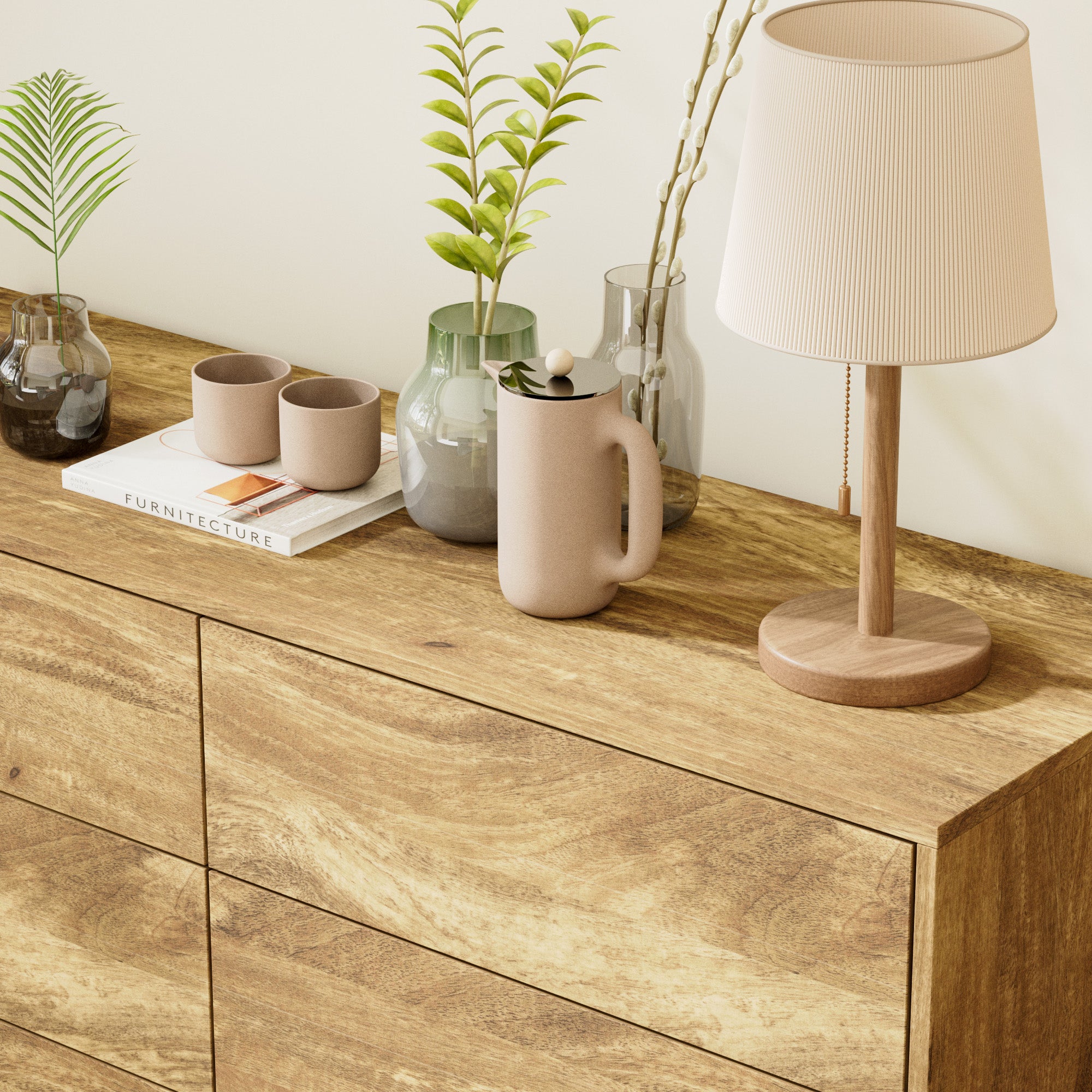 Commode avec 6 Tiroirs et Pieds en Métal, Meuble de Rangement avec Aspect du Bois, Chambre, Salon et Bureau, 120x40x78.5, Chêne - 3