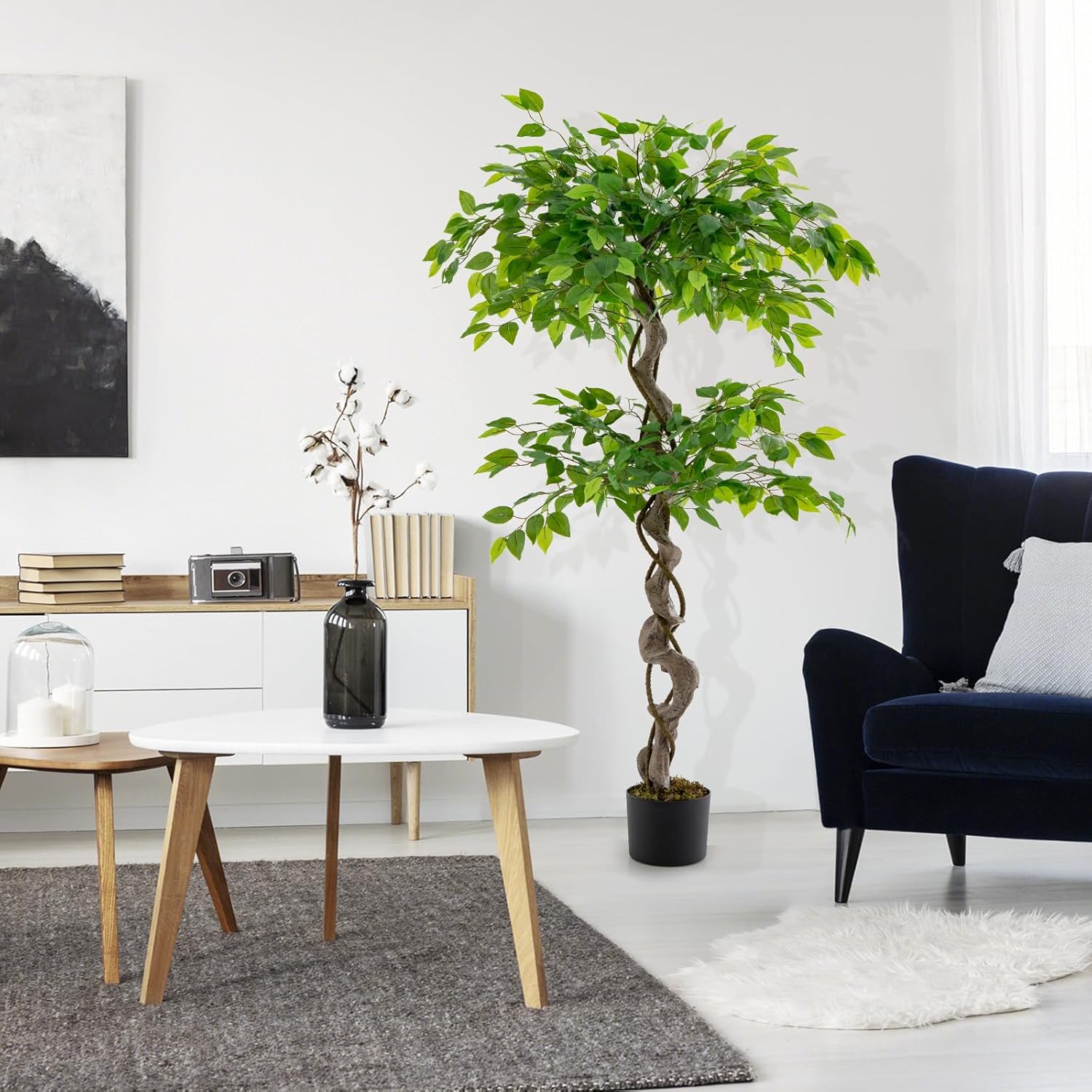 Goleray Albero di fico artificiale a foglia di violino alto 1,8 m (1