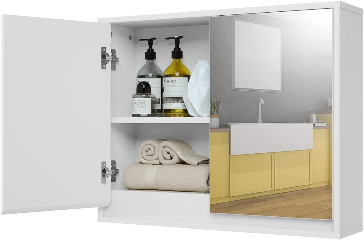 Szafka Łazienkowa z Lustrem Ściennym, 56 x 14 x 45 cm, 2 Drzwi i 2 Półki, Szafka Łazienkowa z Lustrem z MDF, Szafka Apteczka