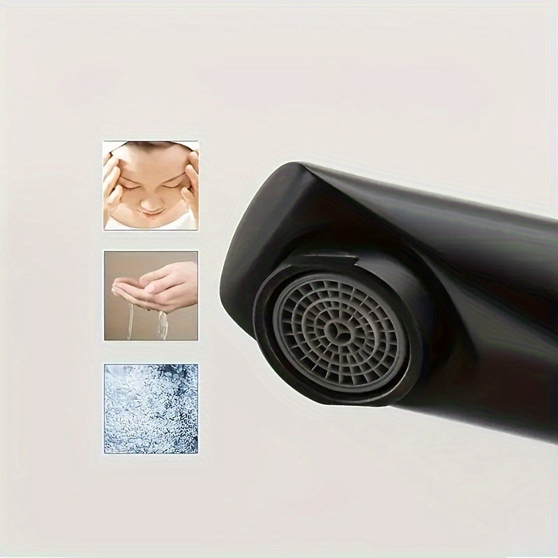 1 x Elegante grifo para lavabo de baño de aleación negra, agua caliente y fría, apto para cocina (sin manguera) - 5