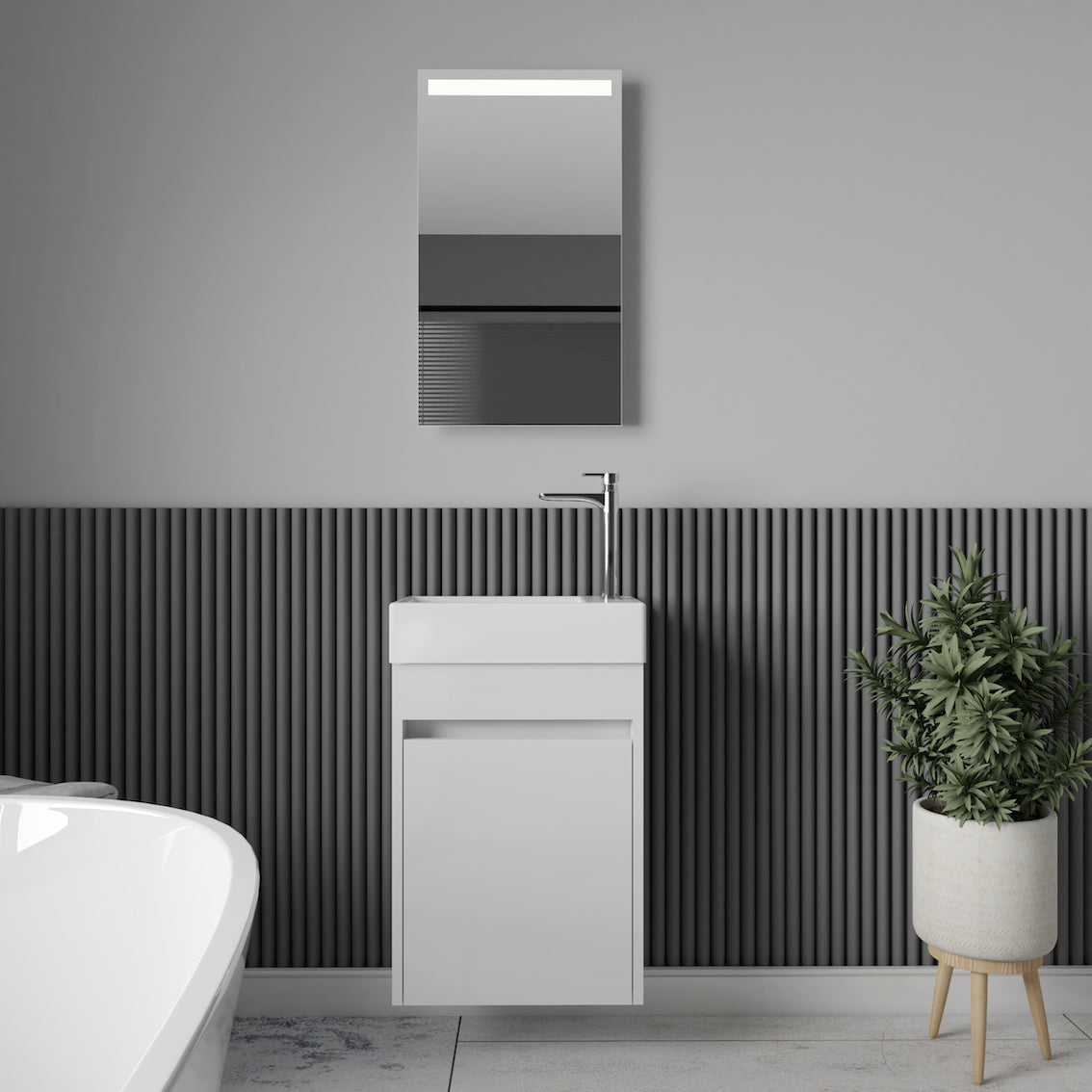 Meuble lave-main salle de bain design MESSINA largeur 45 cm blanc laqué - 2