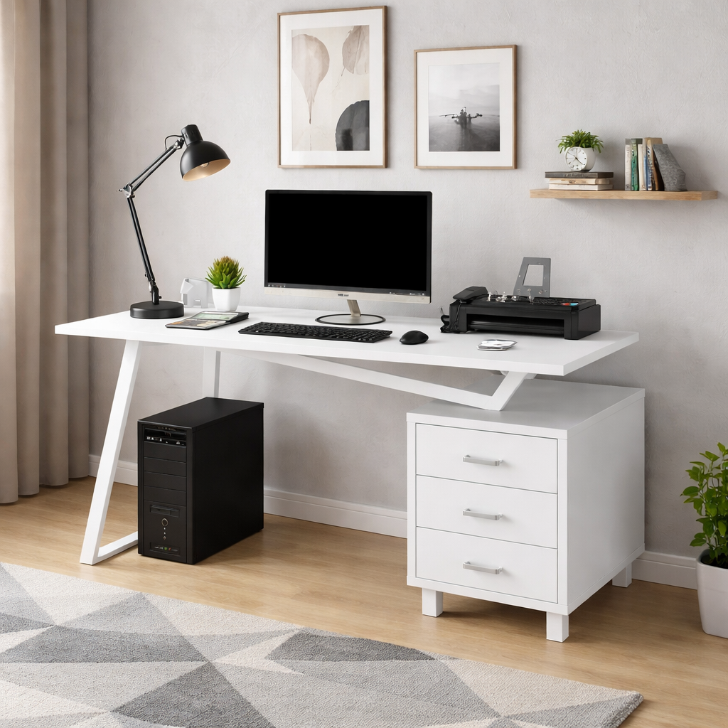 Scrivania da ufficio con cassetto 110x76 cm bianco lucido SCL1