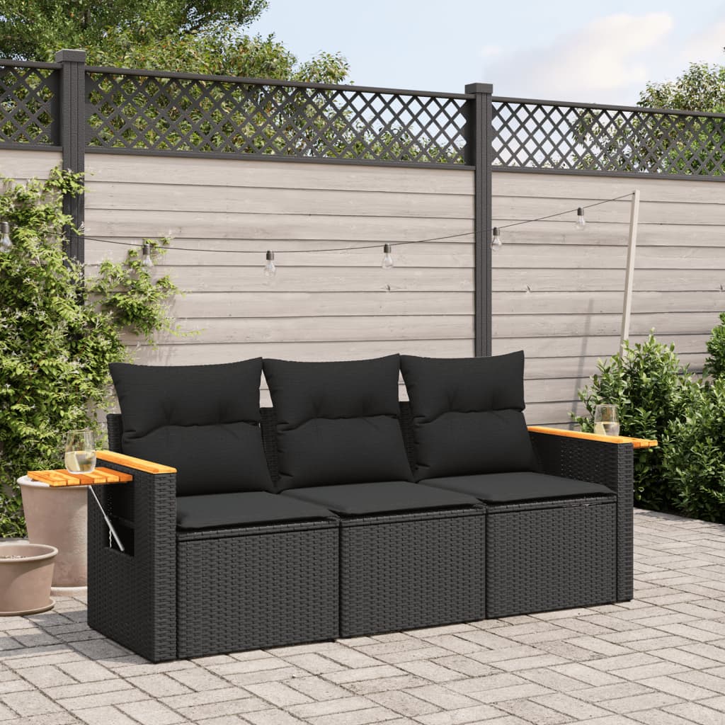 Set Divano Da Giardino 4 Pezzi In Polyrattan Nero - Con Cuscini, Tavolino E Pouf - Foto 12