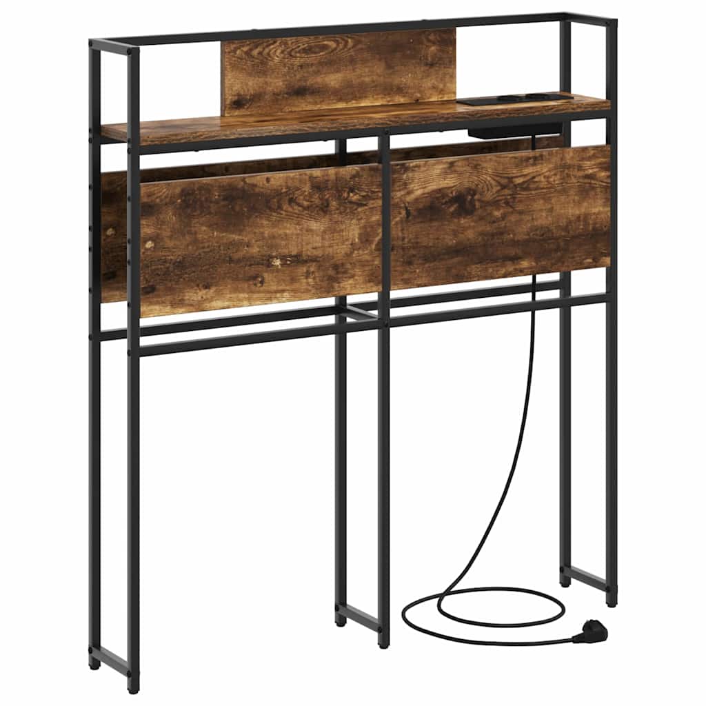 Tête De Lit De Rangement LED 140 Cm Chêne Fumé - Bois D'ingénierie, Avec étagères, Prises Et Ports USB-C Intégrés