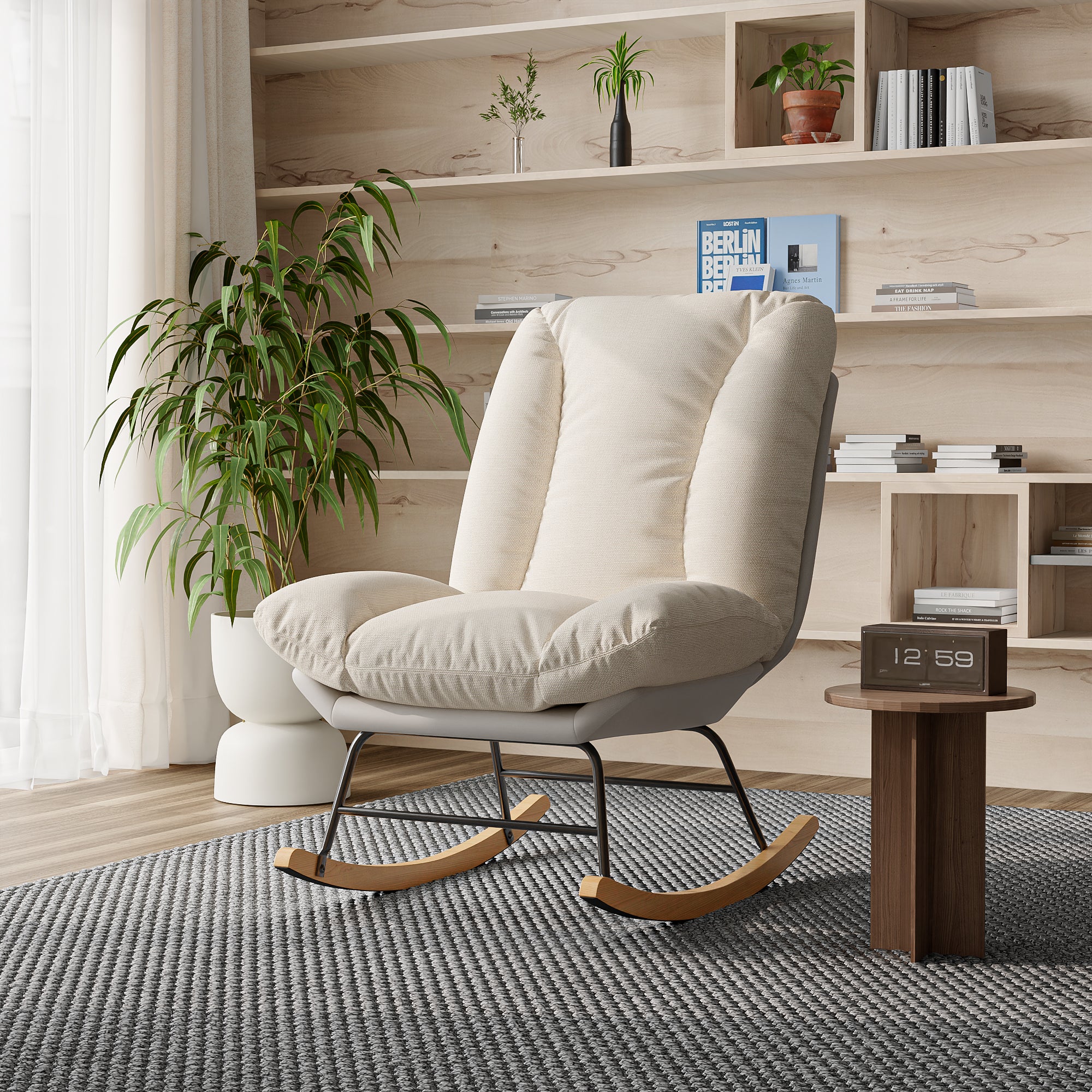 Fauteuil en Microsuède, cadre en bois, chaise longue d'appoint moderne