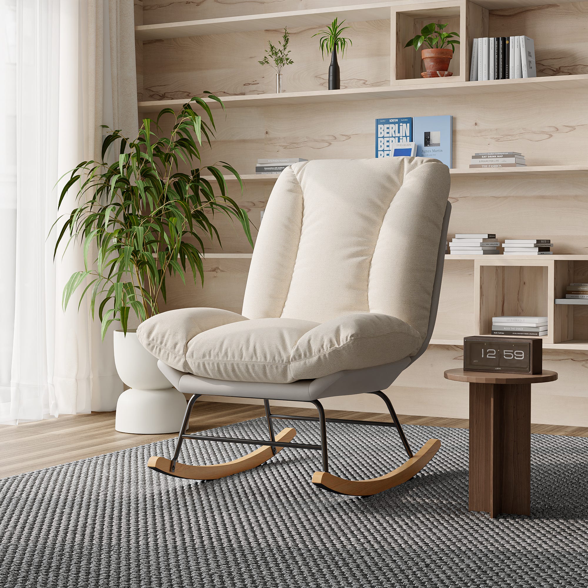 Fauteuil en Microsuède, cadre en bois, chaise longue d'appoint moderne Fauteuil en Microsuède, cadre en bois, chaise longue d'appoint moderne