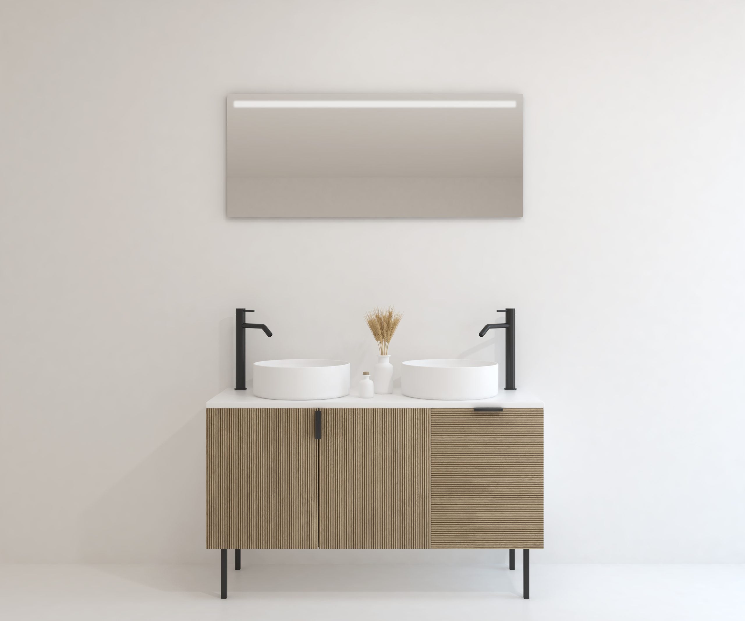 Pack meuble de salle de bain Mapau avec double vasque et miroir LED, AUDRAN, blanc mat, 120 cm - 4