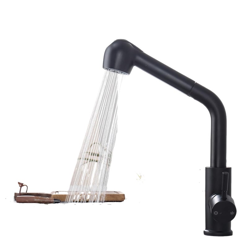 Bateria kuchenna z wyciąganą wylewką, bateria kuchenna z wyciąganą wylewką i dwoma rodzajami strumienia, czarna, wąż doprowadzający wodę 80 cm