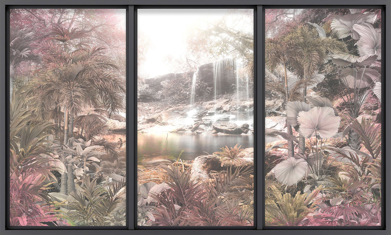 Papier peint panoramique Trompe l'oeil baie vitrée - Jungle - Largeur 325 cm x Hauteur 195 cm - 2