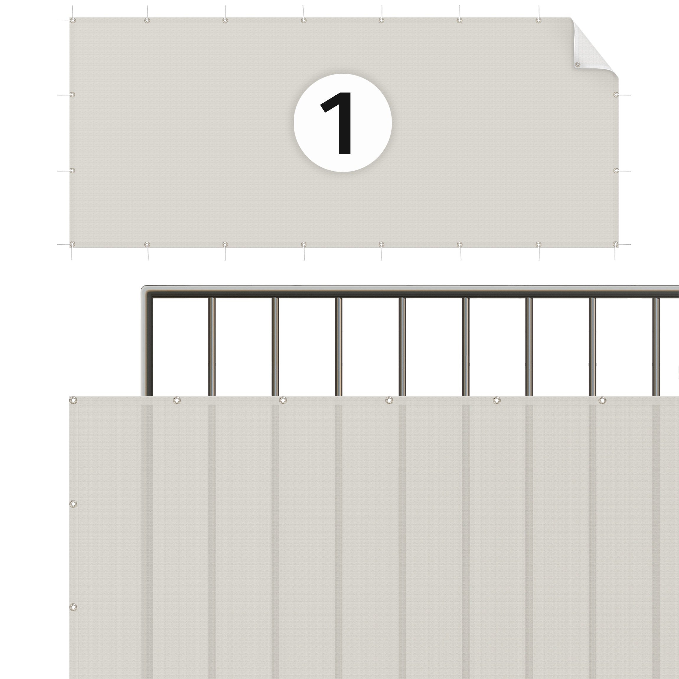 Brise vue brise vent balcon appartement jardin beige H.1 x L.10 M avec attaches résistant aux intempéries 270 g/m² mesh 1121 - 5