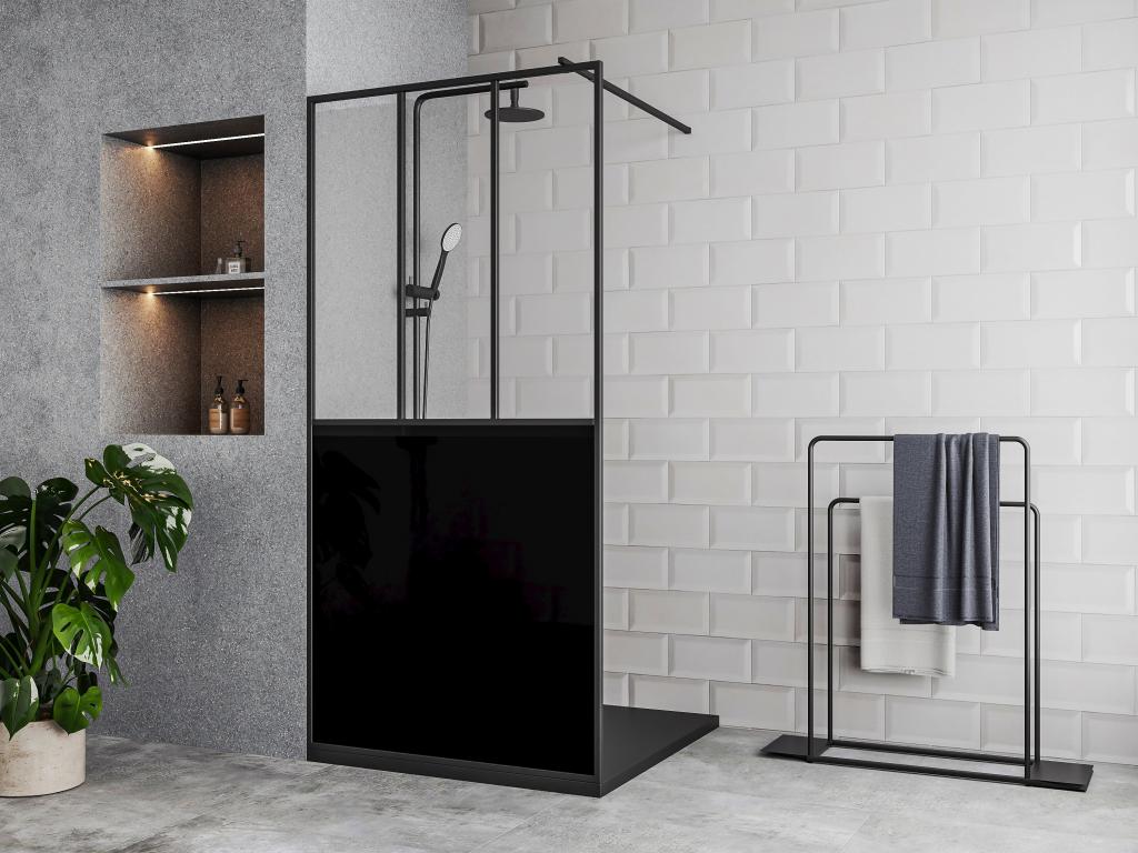 Paroi de douche à l'italienne noir mat style atelier - 100 x 200 cm
