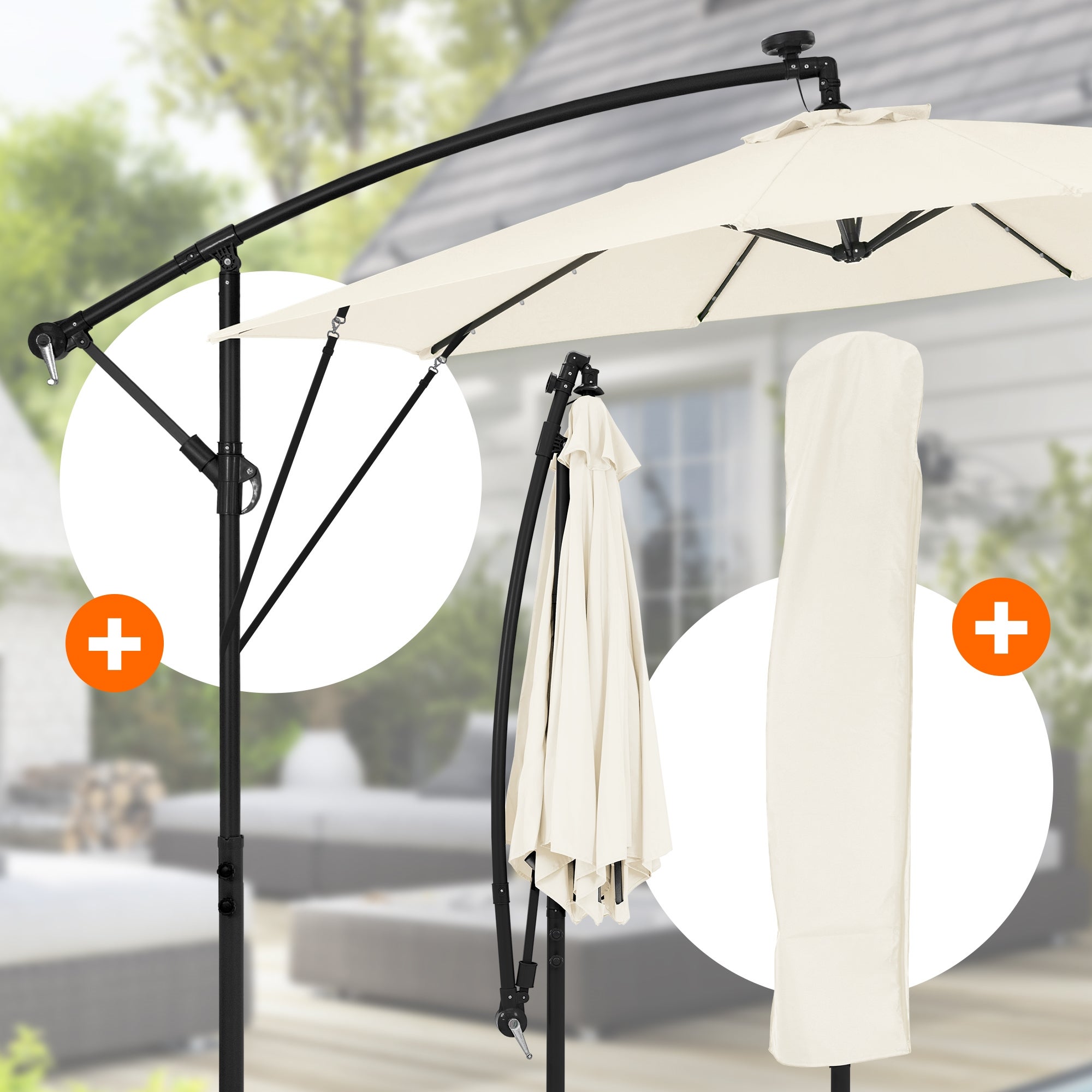Parasol déporté avec LED intégré Ø 300 cm beige en aluminium à manivelle protection UV50+ imperméable meuble jardin inclinable et pivotant 360° - 4