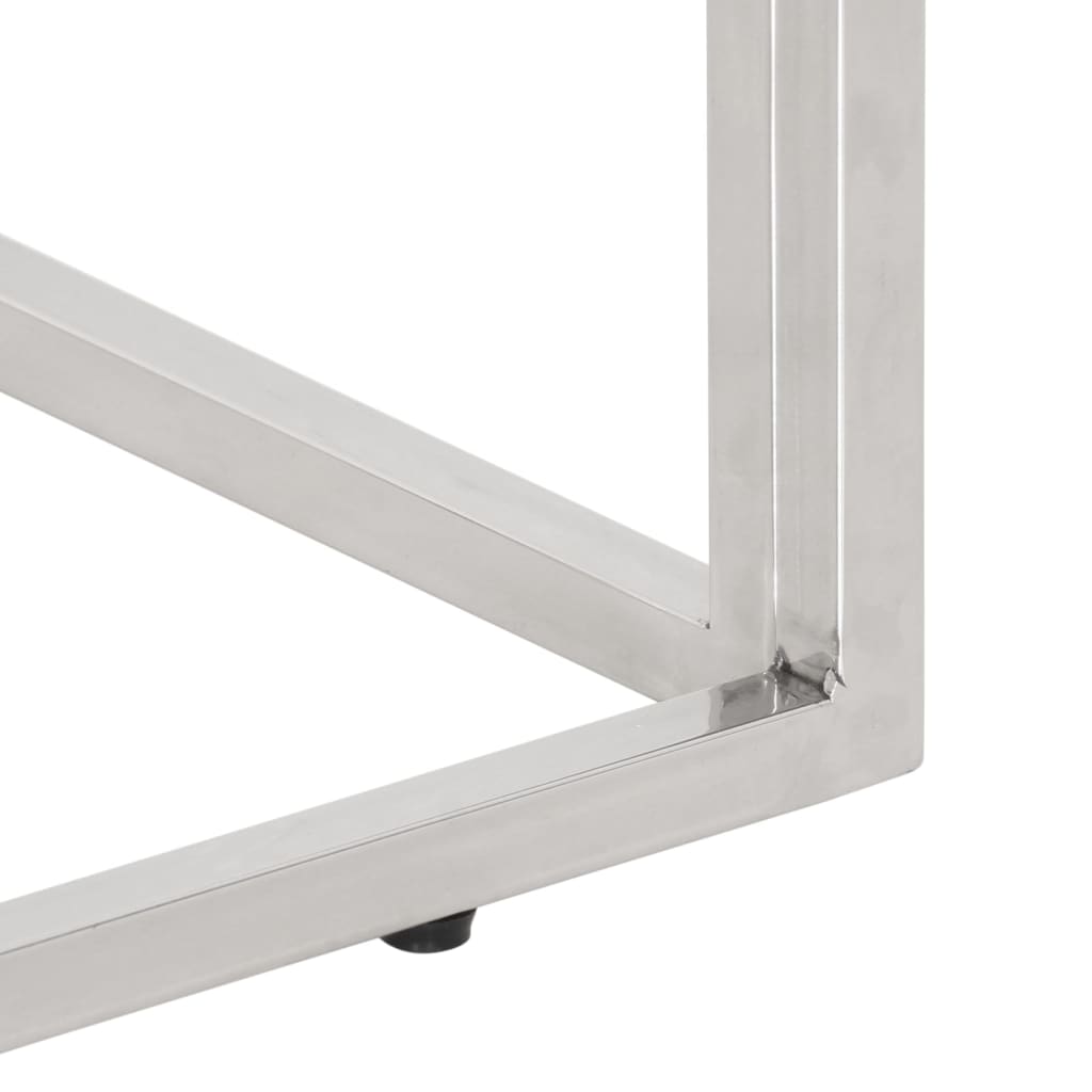 Table console argenté acier inoxydable et bois massif d'acacia - 7