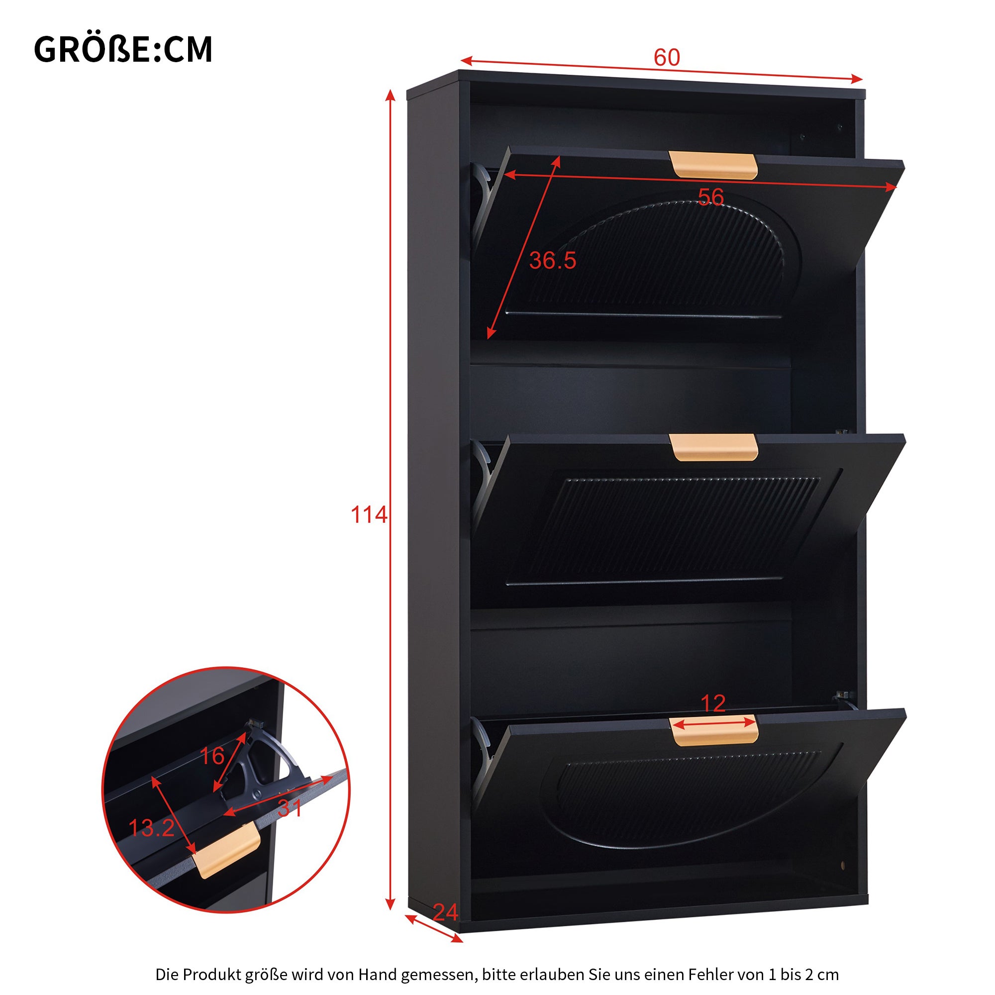 Meuble à chaussures moderne 60x24x114cm - 3 portes abattants - Noir - 4