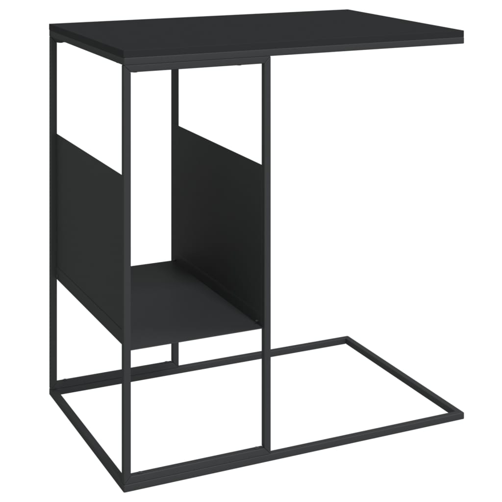 Table D'Appoint En C YMYNY - Bout De Canapé 2 Étages Style Industriel Noir 40x26x61.5cm - Table Basse Multifonction