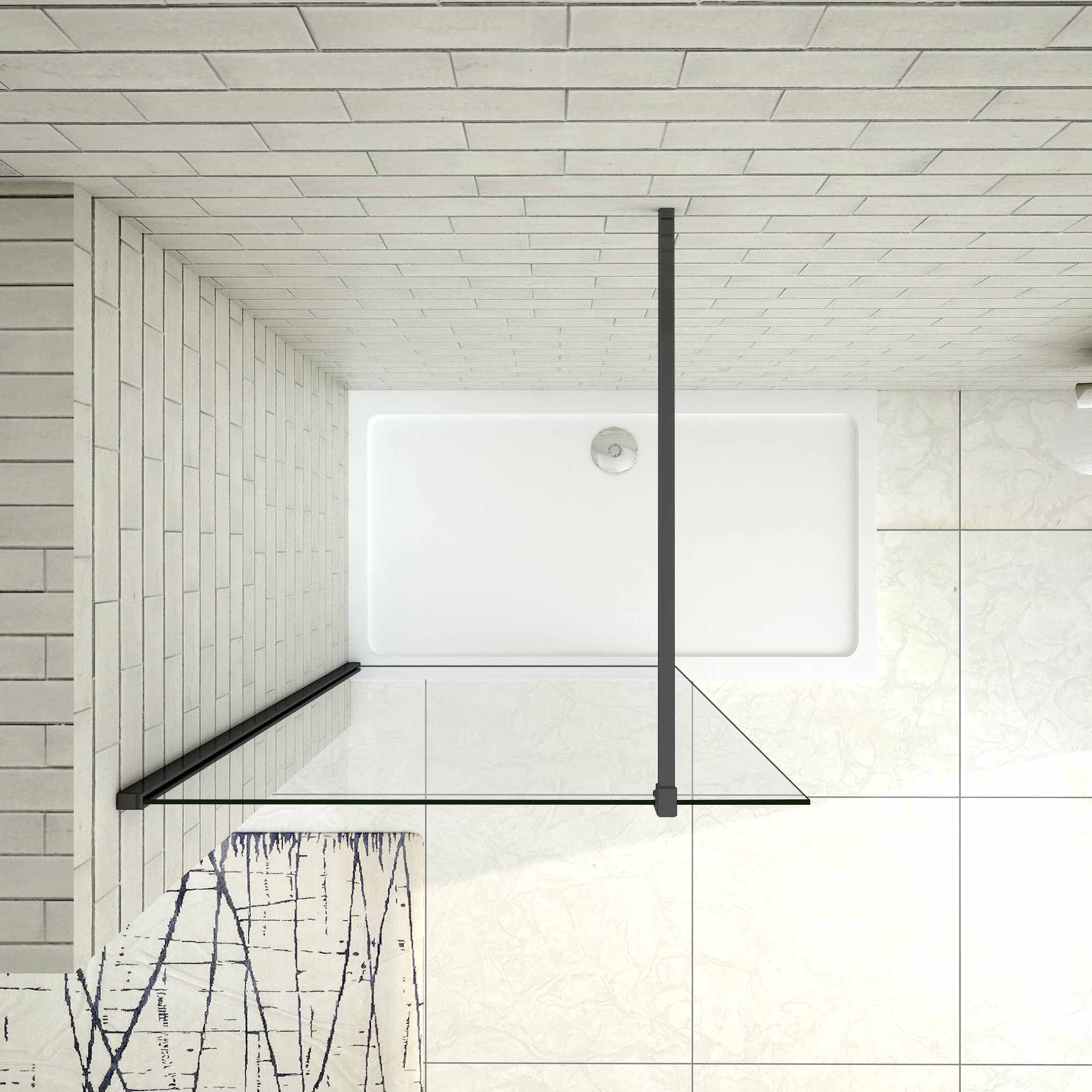 AICA Painel de duche Fixo de folha única Vidro Anti-calcário 8mm com uma Barra de 90cm Perfil Preto fosco Tamanho(78-80)x200cm - 3