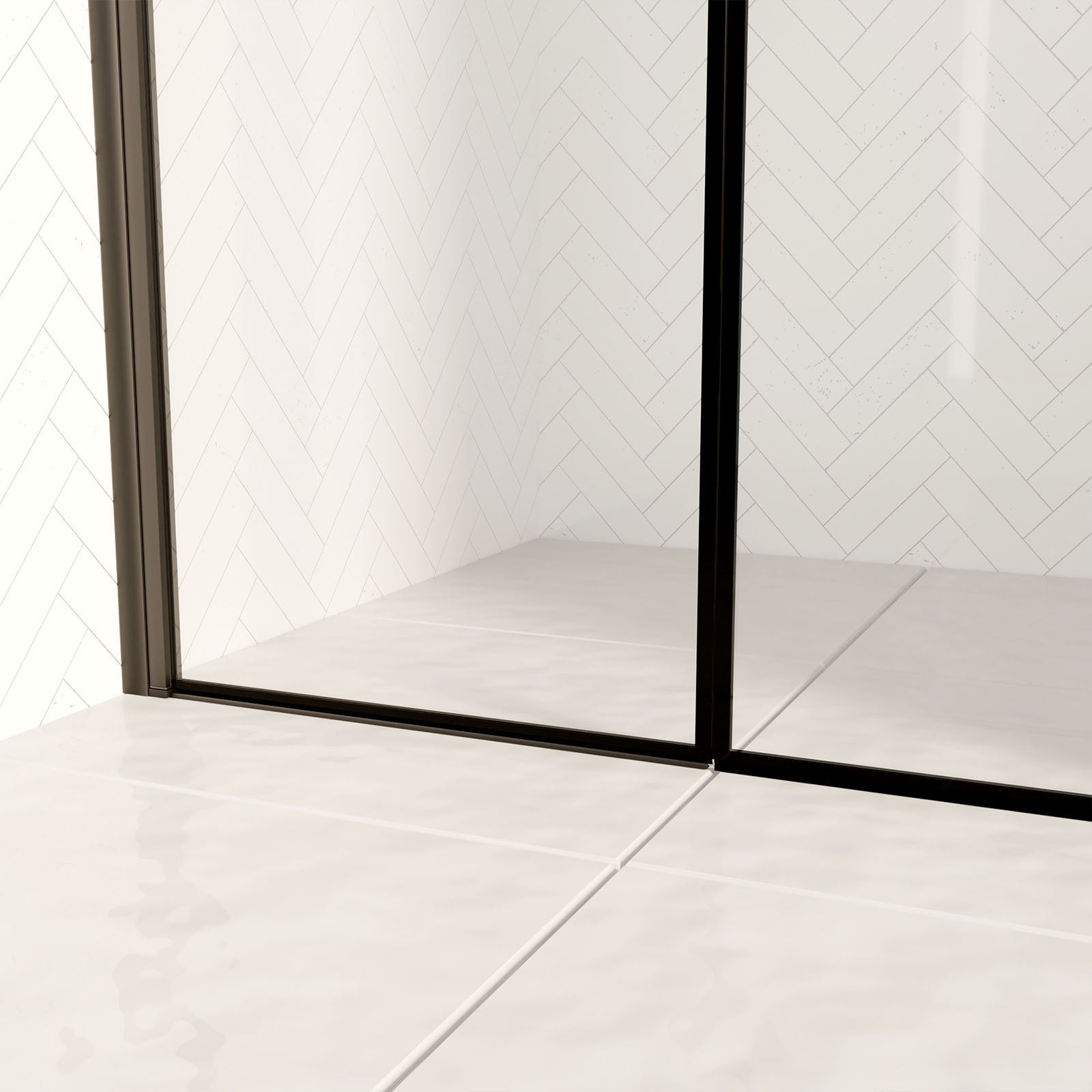 Porte de Douche Double Battant 90x200cm - Verre Trempé Transparent 6mm - Profil Noir Mat - 8