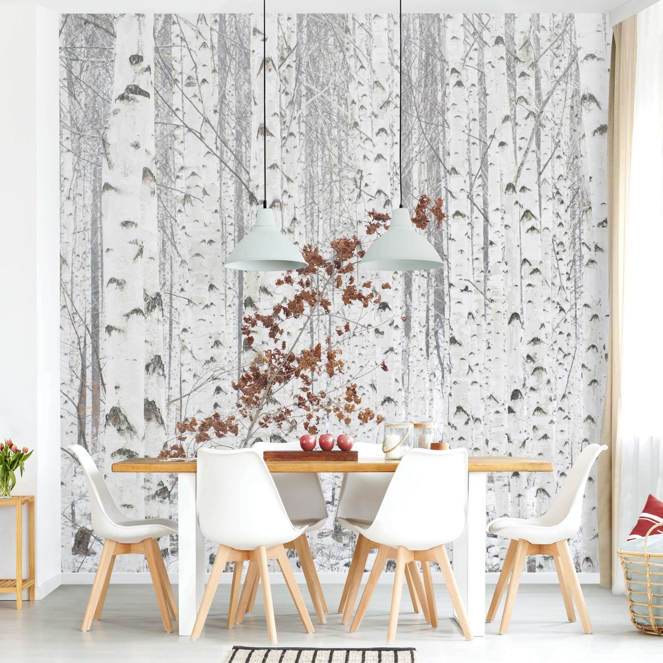 Papel pintado fotomural bosque naturaleza blanco y negro rústico 19 - salón dormitorio cocina pasillo - tnt 288 x 288 cm adhesivo