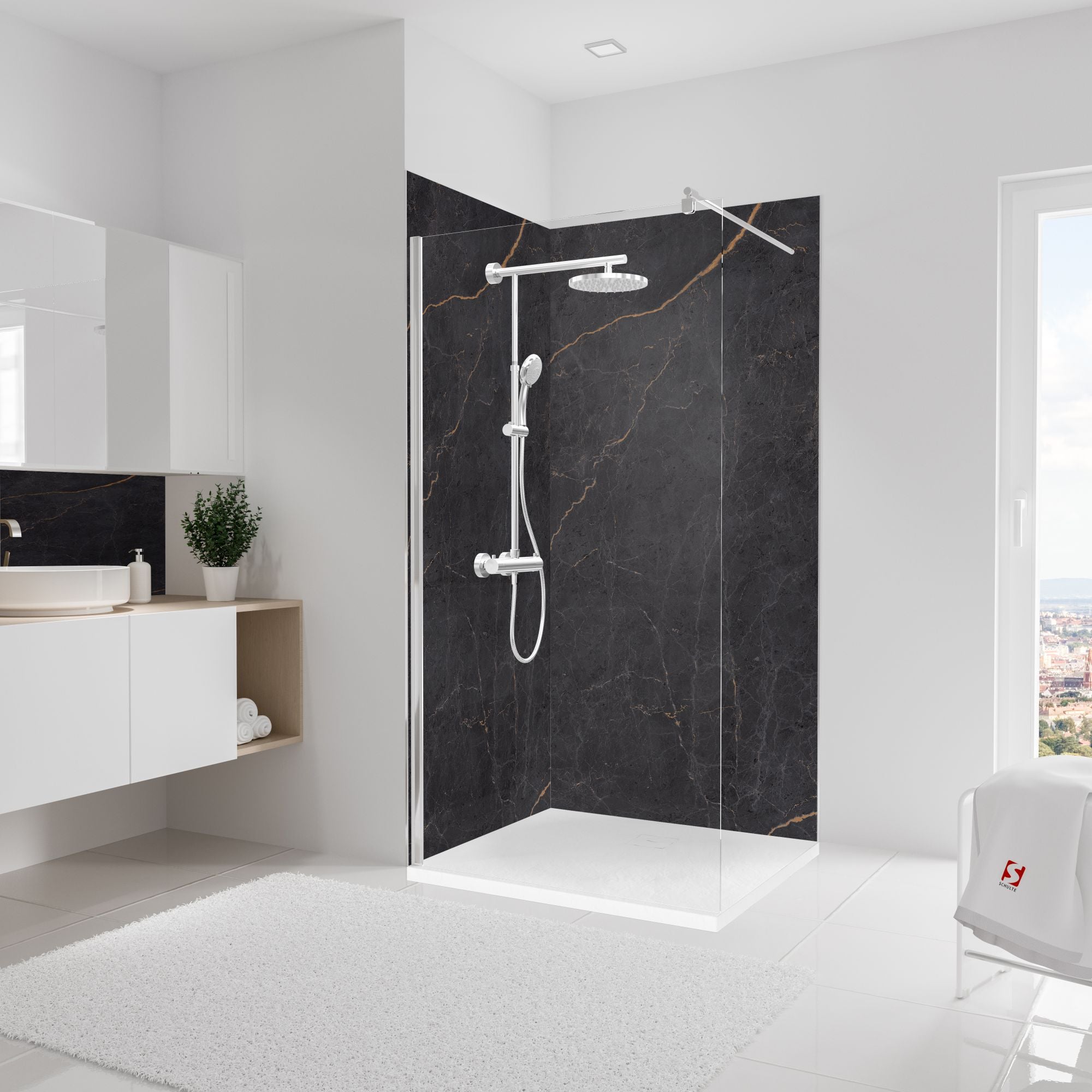 Schulte pack de 2 panneaux muraux 100x210cm, revêtement pour douche et salle de bains, placement facile, DécoDesign SOFTTOUCH marbre anthracite cuivre - 2