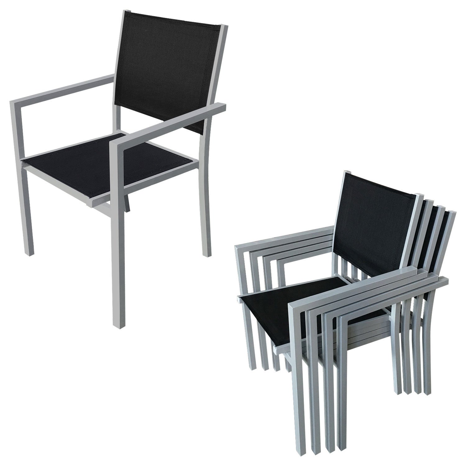 Salon de jardin 8 places noir et gris aluminium et textilène CAPRI - 3