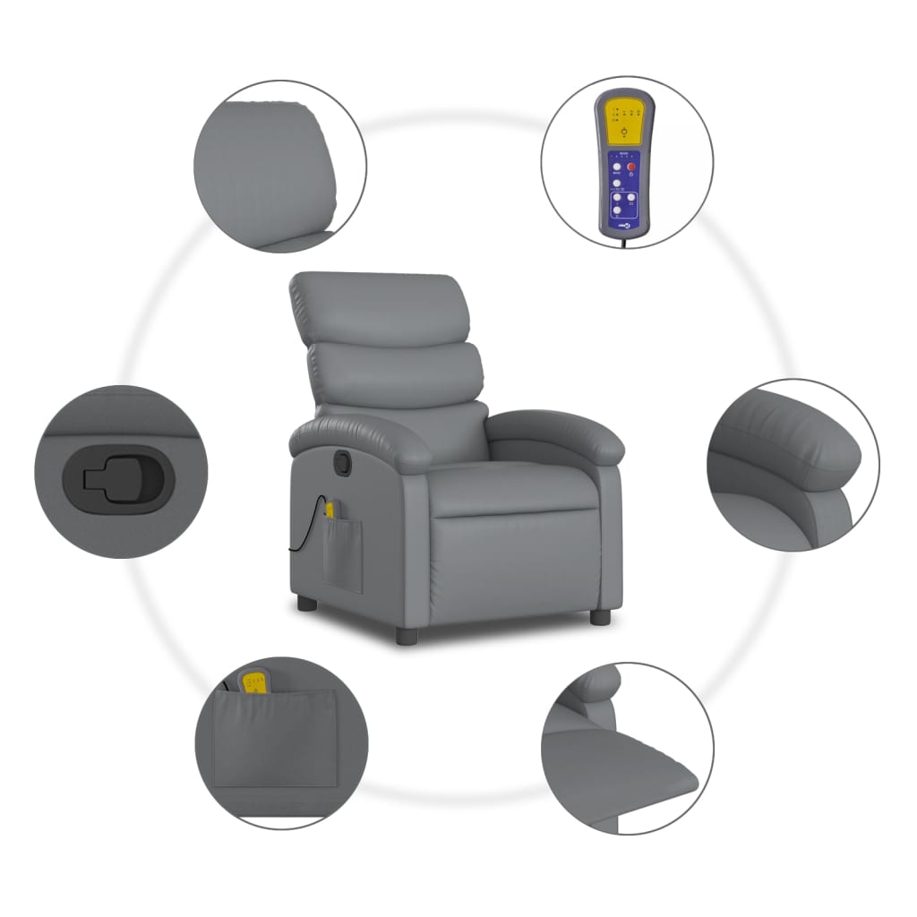 Fauteuil de Salon，Chaise，Fauteuil de massage inclinable gris similicuir - 8