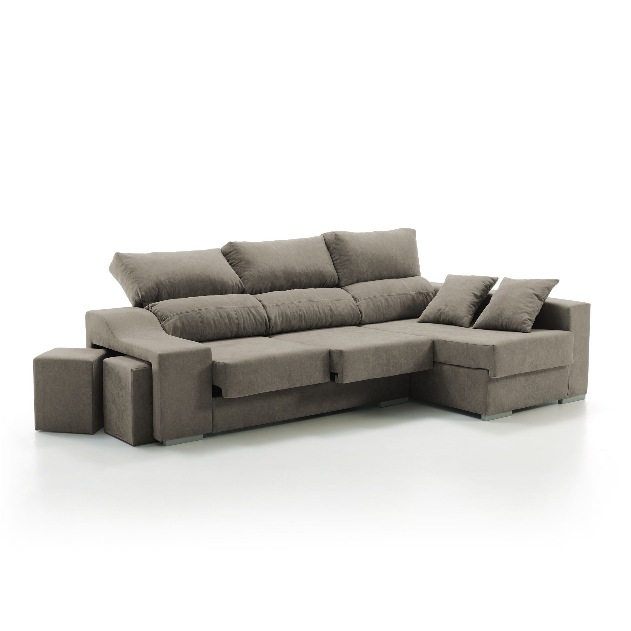 Sofa esquinero chaiselongue kvasir derecha 260x150 cm marron 4 plazas tejido con sistema acualine desenfundable tanuk