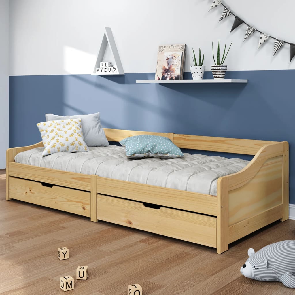 Vidaxl sofá cama con 2 cajones madera maciza pino irun 90x200cm marrón