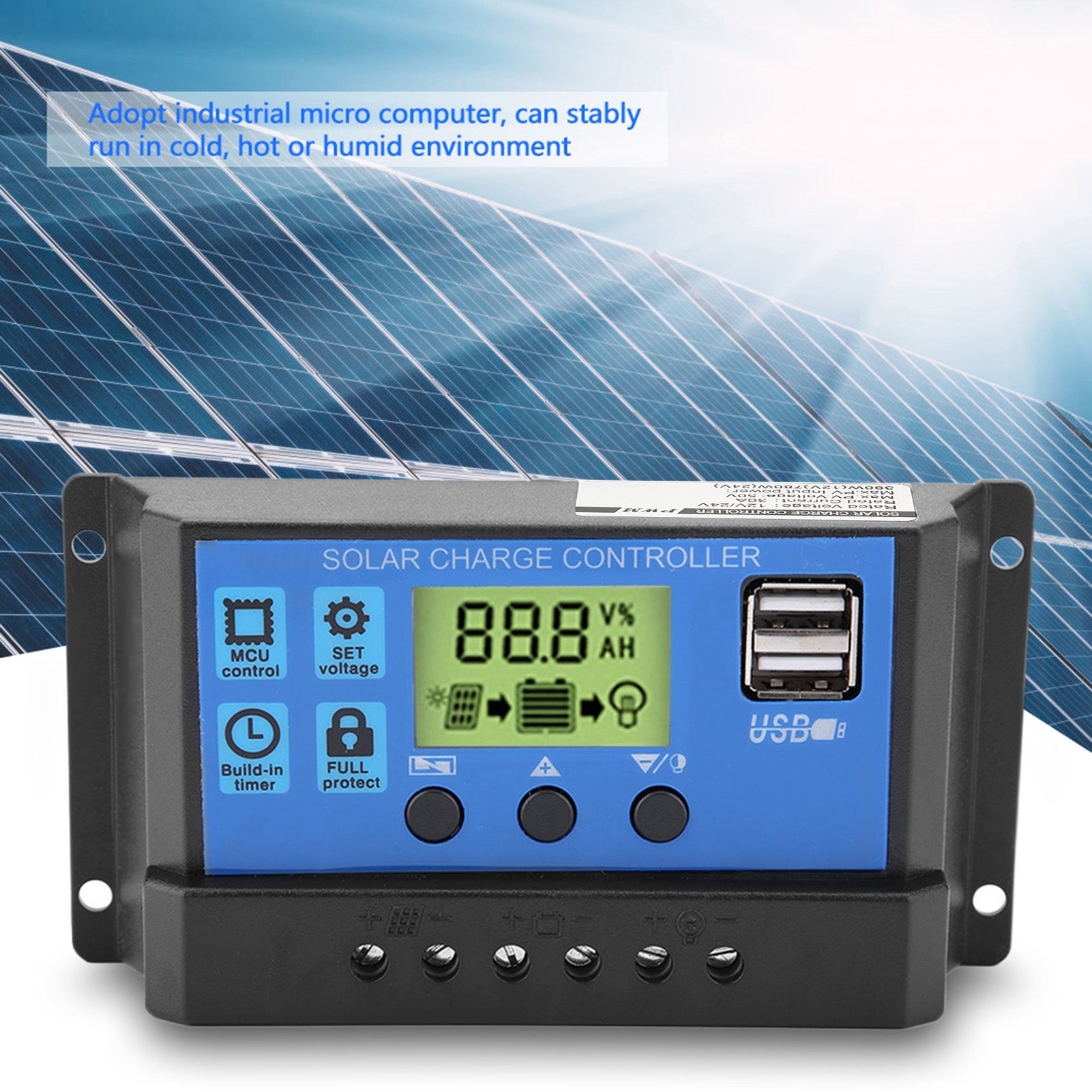Regolatore di carica per pannello solare PWM 12V 24V con doppio USB e display LCD da 30 A (YJSS-30A) - 3