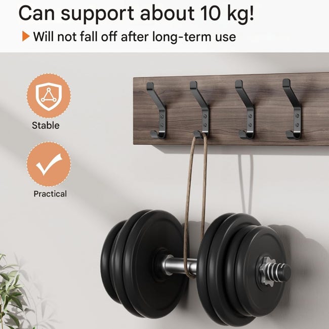 10 Crochets Muraux Noirs - Patères à Visser Pour Porte, Salle De Bain, Armoire, Couloir (charge 10 Kg)