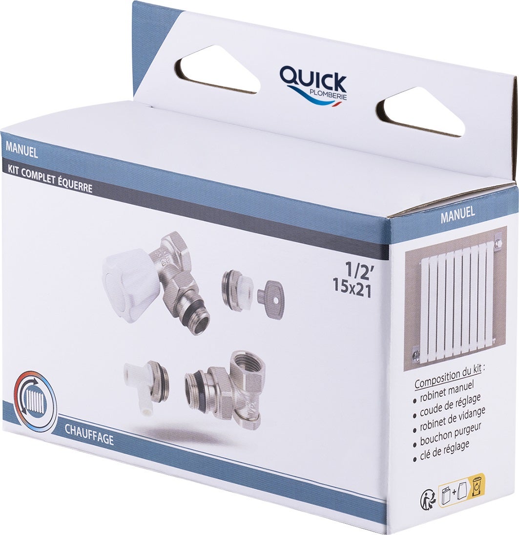 Kit completo con rubinetto di radiatore manuale a squadra 1/2 NT - 7