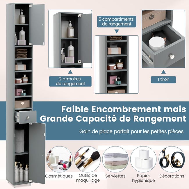 kleankin Colonna Bagno con 2 Armadietti e 2 Vani Aperti, Mobiletto Salvaspazio Alto in Legno Effetto Cemento, 30x30x180cm, Grigio kleankin Colonna Bagno con 2 Armadietti e 2 Vani Aperti, Mobiletto Salvaspazio Alto in Legno Effetto Cemento, 30x30x180cm, Grigio