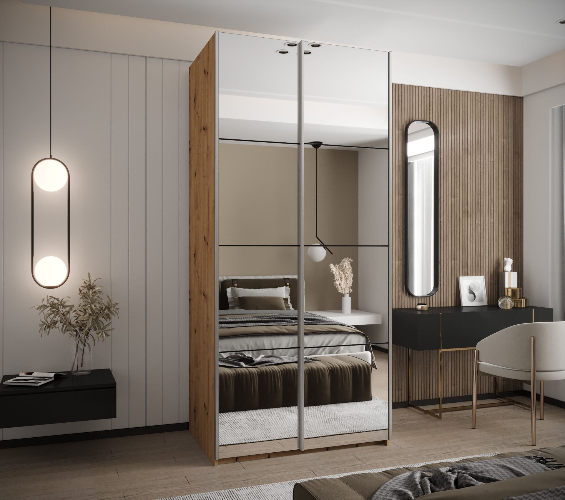 Szafa przesuwna wysoka Lux 2 120 x 64 x 245,5 cm artisan + czarny + u. srebrny - Abiks Meble - 2