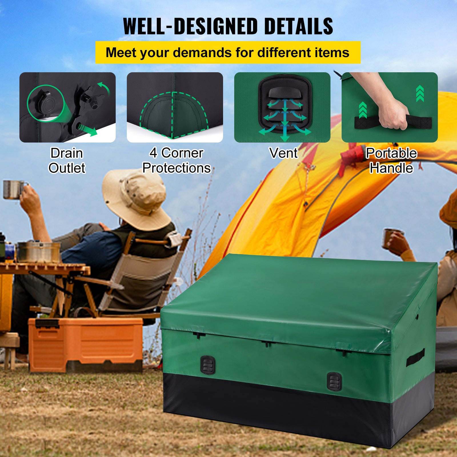 Coffre rangement extérieur 230 gallons,SucceBuy bâche PE imperméable,cadre galvanisé,protection toutes saisons pour camping,jardin,piscine,cour - 7