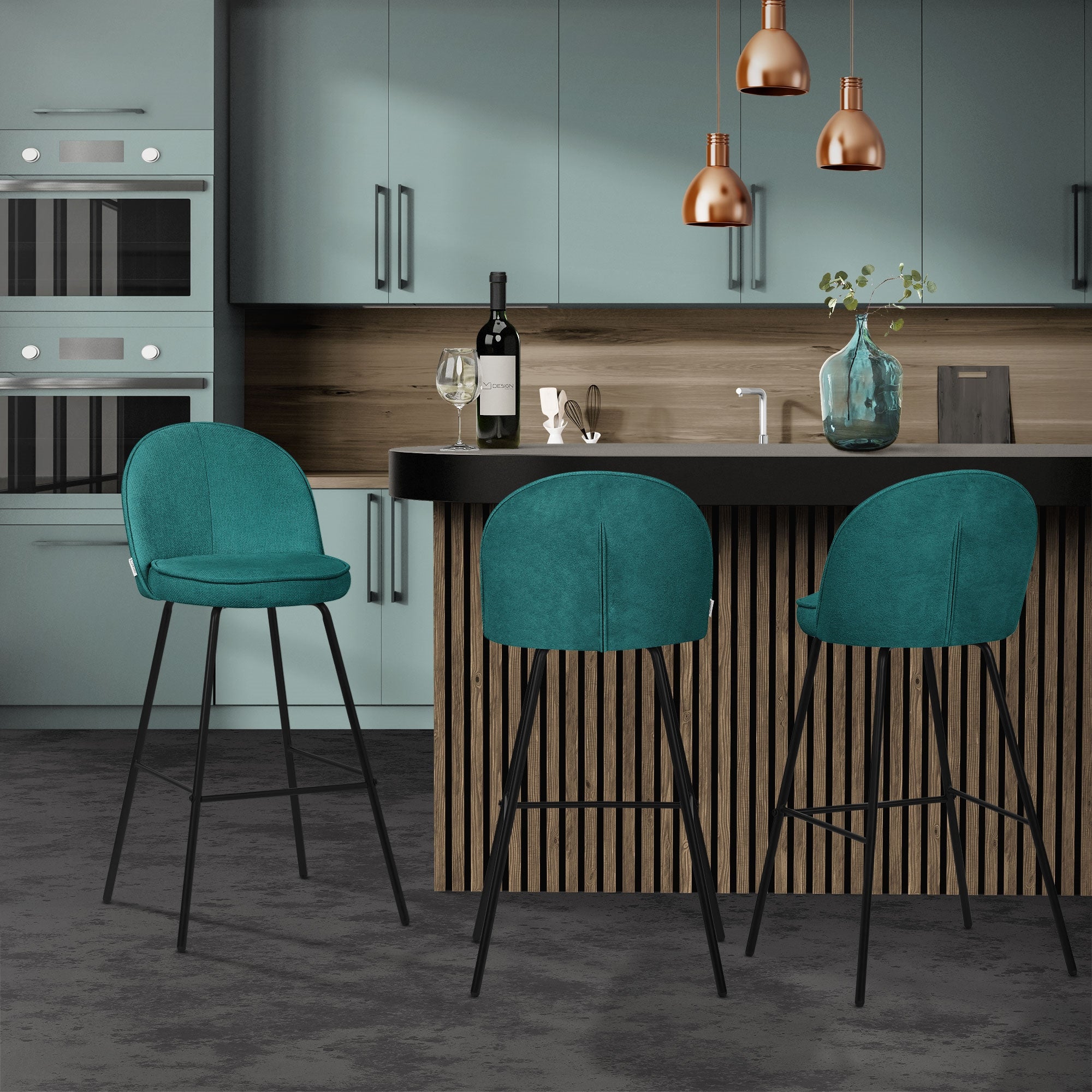 ML-Design zestaw 2 hokerów barowych benzyna 75 cm tapicerowanych wygodne ergonomiczne krzesła z oparciem i podnóżkiem metalowa konstrukcja