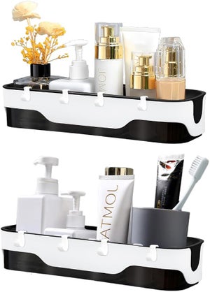 Etagère Douche Sans Percage D'Angle Etagere Salle de Bain Sans Percage 4 Pcs Noir Angle Étagère de Rangement Douche en Acier Inoxydable Accessoire