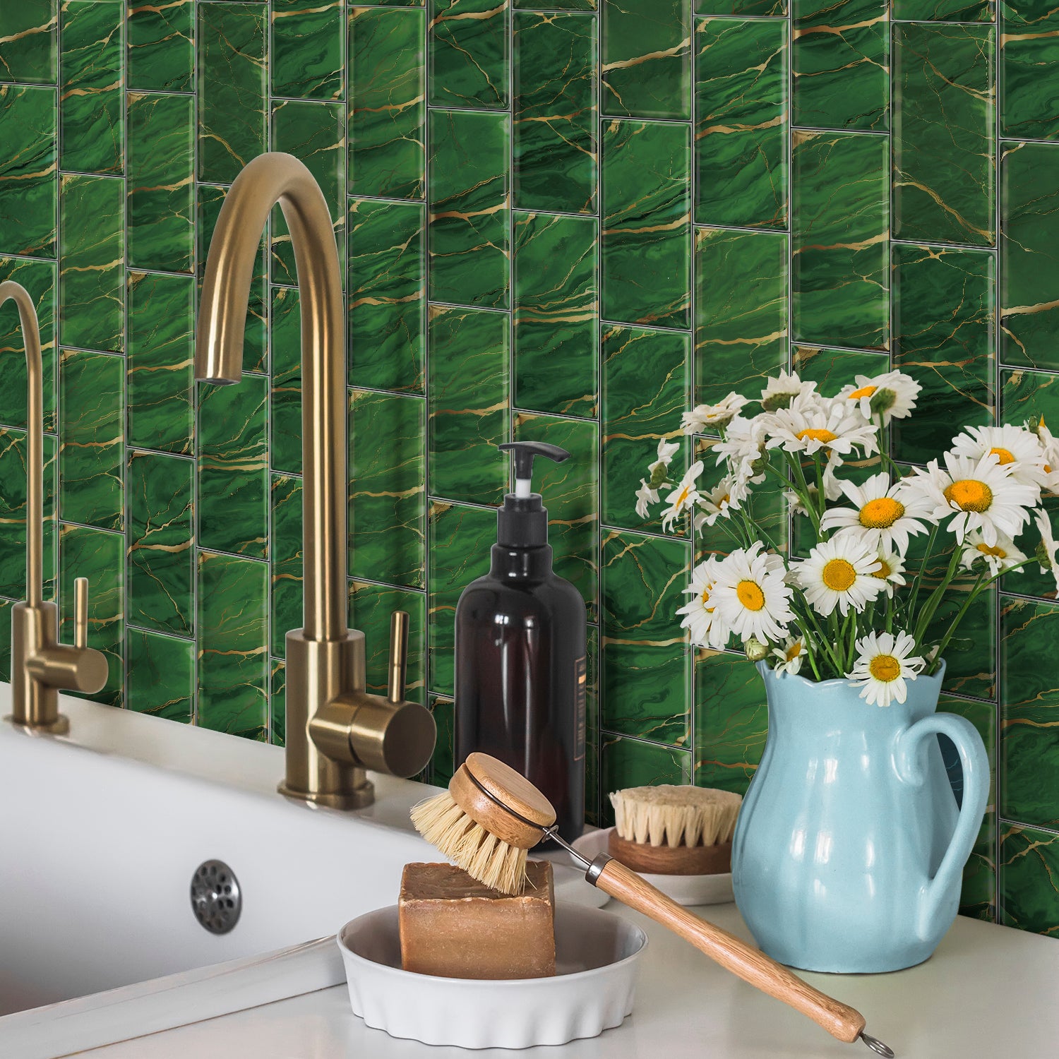 Zestaw 16 samoprzylepnych paneli ściennych, płytki PCV do kuchni, naklejki ścienne 3D, wodoodporne i żaroodporne, 20,32 x 10,16 cm