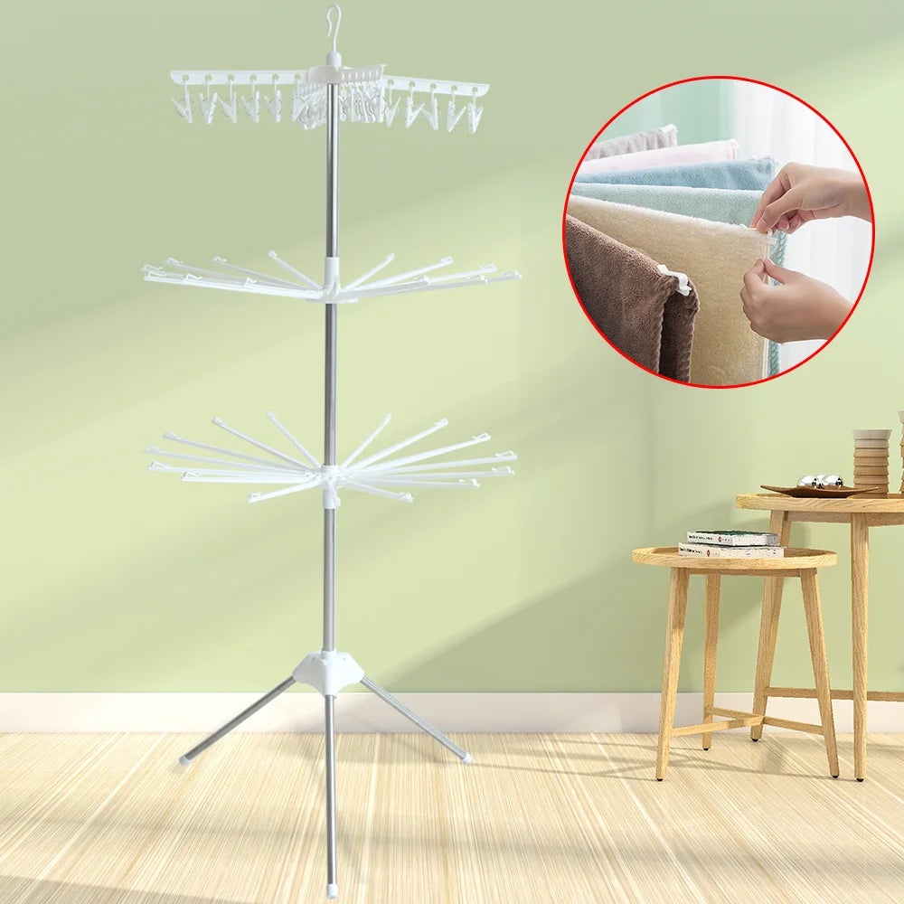 Etendoir linge interieur Étendoir à linge intérieur trépied en acier inoxydable,support pliable avec socle,3 niveaux etendoir linge interieur - 4
