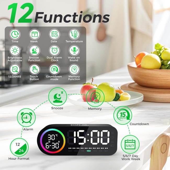 Orologio digitale con proiezione, sveglia a LED silenziosa con funzione Orologio digitale con proiezione, sveglia a LED silenziosa con funzione