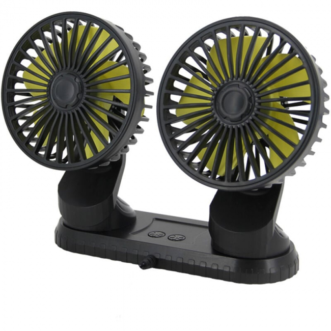 Letni wentylator samochodowy 10 W, zasilany przez USB, wielokątny, obrotowy, z dwiema głowicami, 3 prędkościami, ABS, akcesoria do chłodzenia samochod